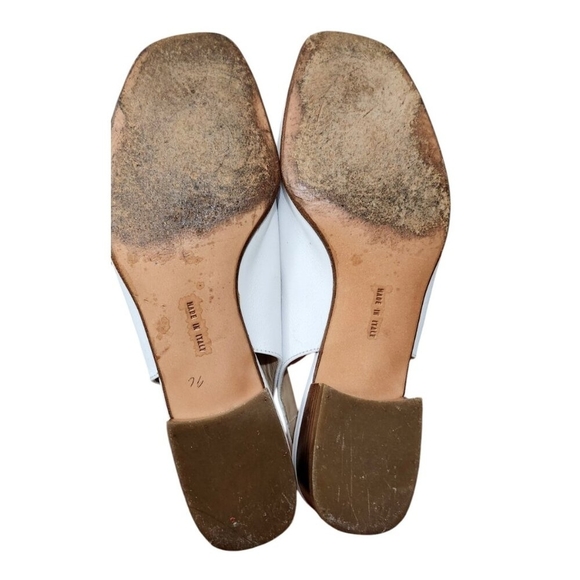 Salvatore Ferragamo White Leather Logo Accent Peep Toe Low Heel Slingbacks 7B - Picture 10 of 12